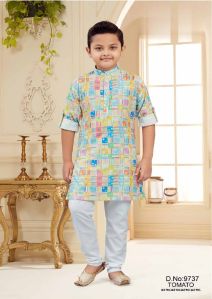 0-5 Years Boys Tomato Colour Kurta Pajama Set