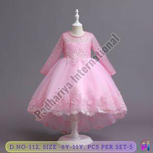 Pink Net Girls Party Wear Frock, Technics : Machine Made