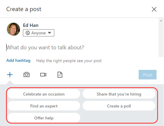 Starting a LinkedIn Post share