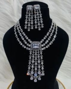 Silver Artificial Stone Necklace Set, Packaging Type : Box