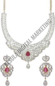 Brass Artificial Diamond Necklace Set Wedding Wear, Party Wear, Wedding Wear, Specialities : Unique Designs