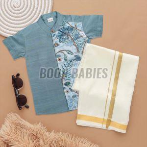 Boys Multicolor Ethnic Silk Shirt & Dhoti Set