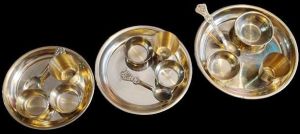 Yellow AJAY Round Polished Plain Brass Bhog Set, Feature : Finely Finished