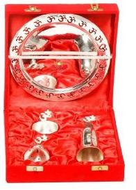 Brass Pooja Thali With Silver Polish