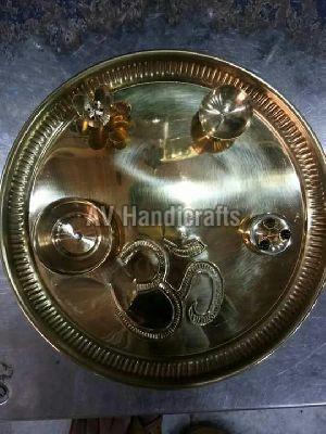 Polished Brass Pooja Thali, Shape : Round
