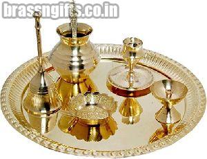 Brass Pooja Thali, Shape : Round