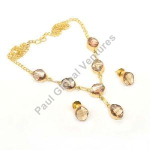 Champagne Quartz Gemstone Necklace Set, Style : Collar