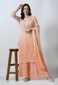 Georgette Double Shaded Mirror Hand Work Kurta Sets