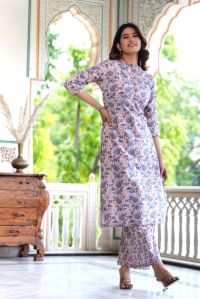 Hand Block Printed Cotton Kurta Palazzo Set