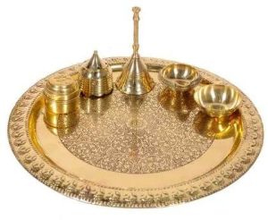 Handmade Brass Puja Thali With Flower Embossed Design