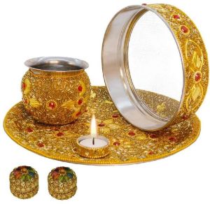 Santarms Steel Karva Chauth Thali Set, For Puja