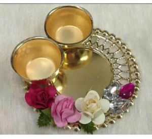 Prk Industries Hard Paper Karva Chauth Thali Set, Color : Gold