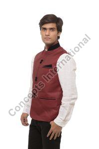 Cotton Mahroon Nehru Jacket, Size : L, S, XL
