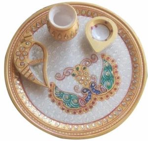 Multicolor Marble Pooja Thali