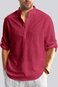 Mens Burgundy Cotton Short Kurta Shirt L, Xl, Xll
