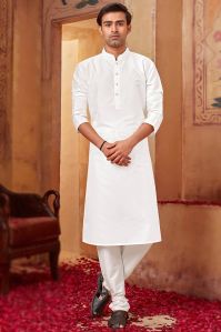 Mens Plain White Cotton Kurta Pajama Xxl, Xl