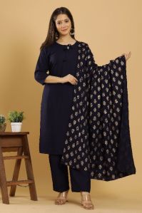 Navy Blue Dupatta Kurta Palazzo Set, Size : Small, Medium, Large, XL