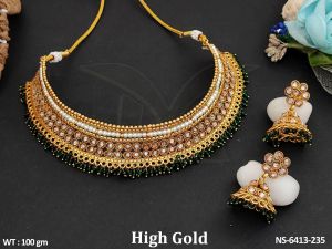 Polished NS-6137-371 Polki Necklace Set, Color : Multi Color