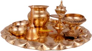 Brass Pooja Thali Set, Shape : Round