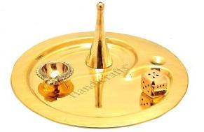 Pure Brass OM Design Pooja Thali Set