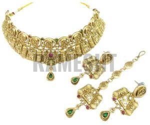 Gold Plated Rff204nklc1strgld Brass Necklace Set, Packaging Type : Plastic Box