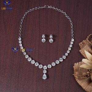 Round Cut Diamond White Gold Charm Necklace Set