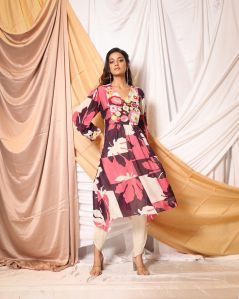 Screen Printed Sequin Work Kurta Pant Set