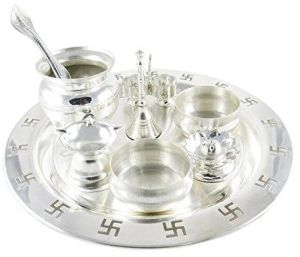 Silver Pooja Thali, Shape : Round