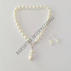 White Pearl Lock Necklace Set, Gender : Female